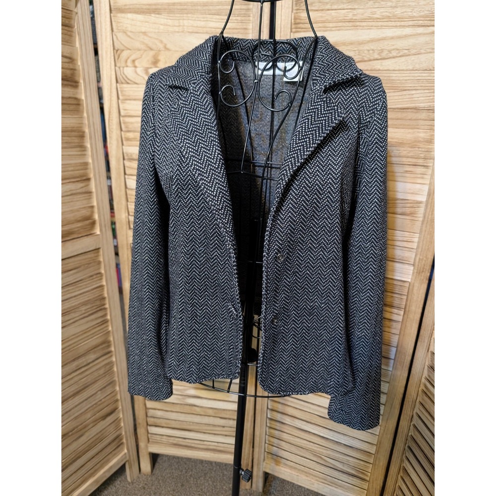 Worthington Size Medium Black White Silver Snap Button Jacket
